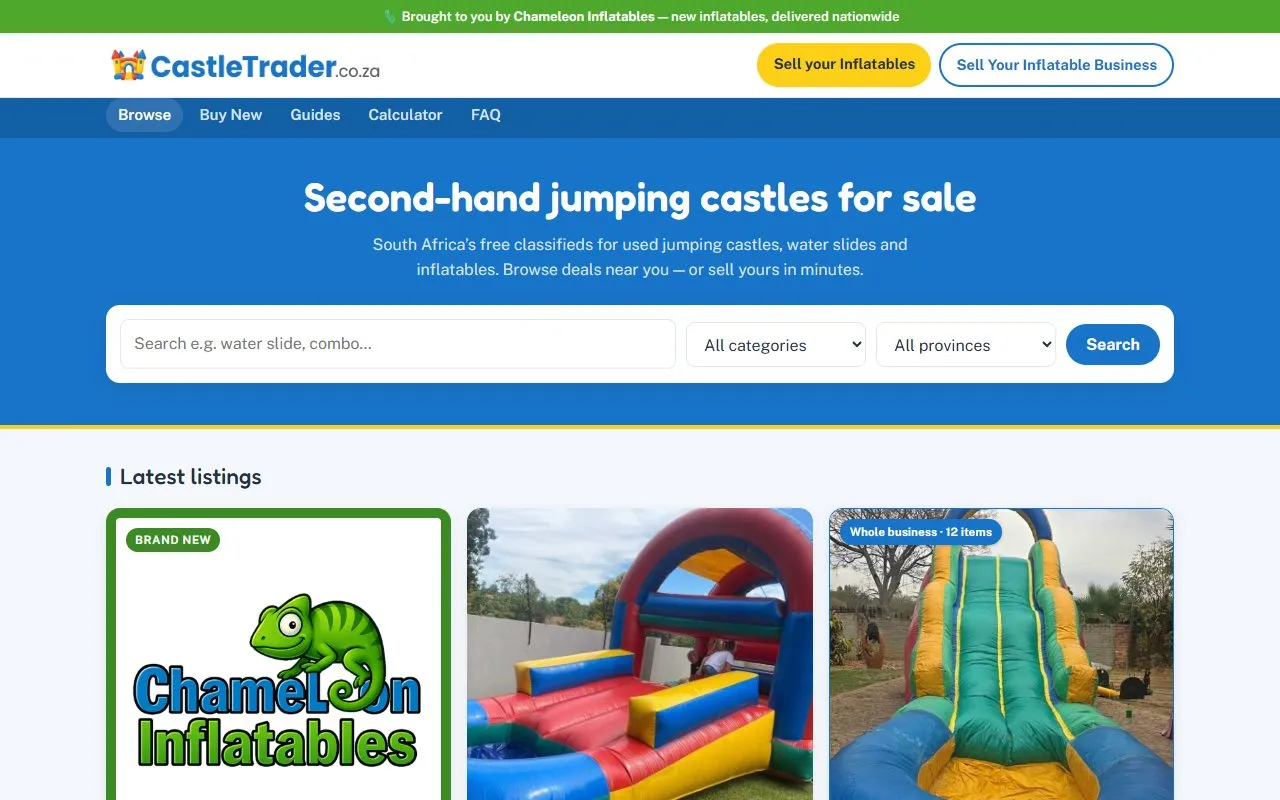 The Castle Trader website on a desktop