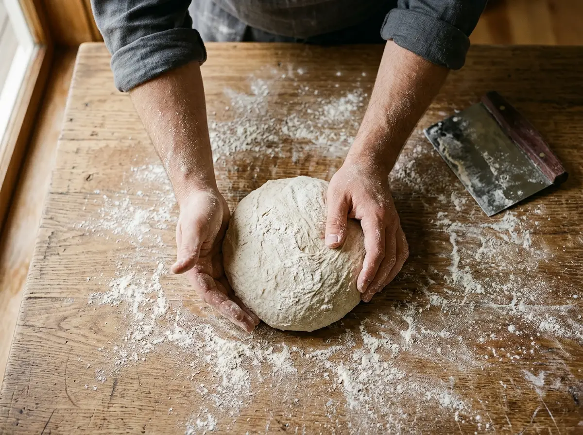 Hands shaping dough