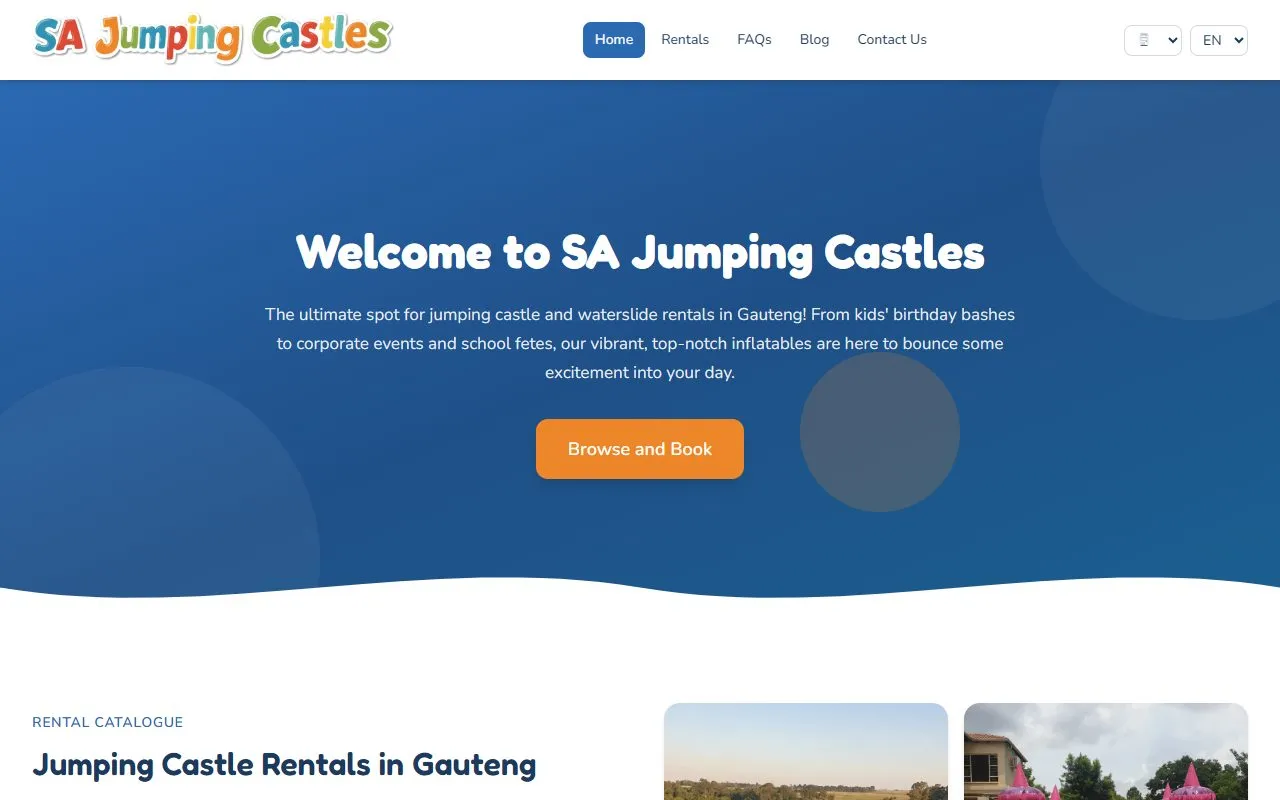 The SA Jumping Castles website on a desktop